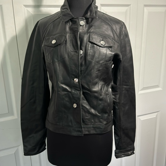 Jakett NYC leather trucker jacket. - Picture 4 of 8